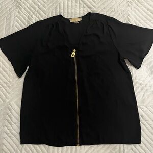 Michael Kors Black Blouse with Gold Zipper size:M